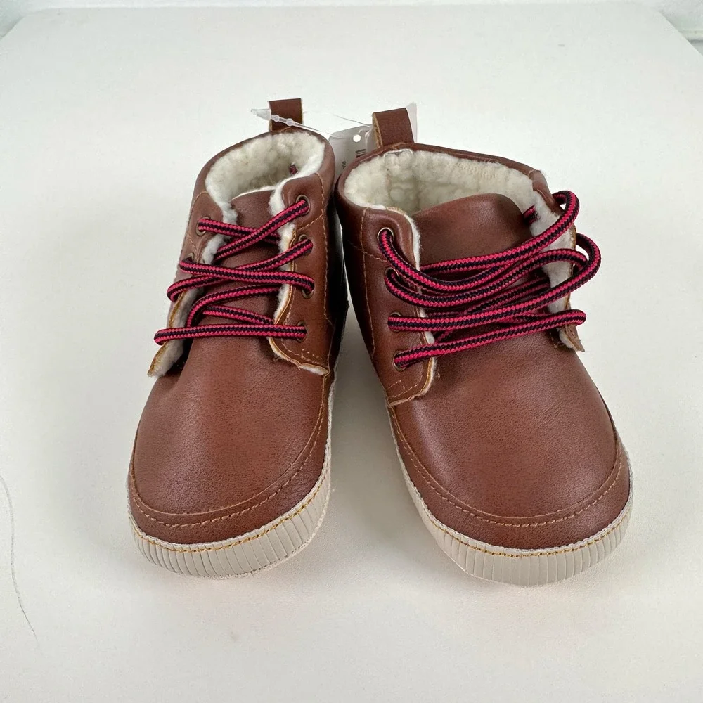 Baby Gap Booties Kids 12-18m Brown Faux Leather Faux Fur Lined Winter Boots